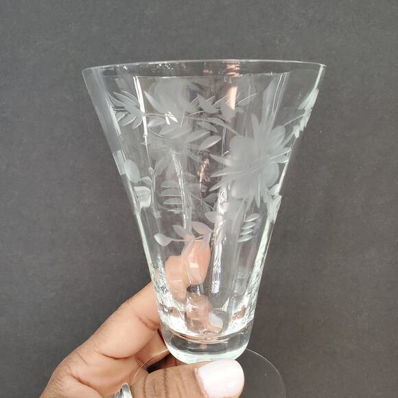 Etched Floral Pilsner Parfait Clear Crystal Water Glass Set - Picture 3 of 7